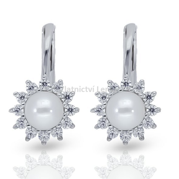 náušnice z bílého zlata s perlou a kamínky 3HO19217BZN