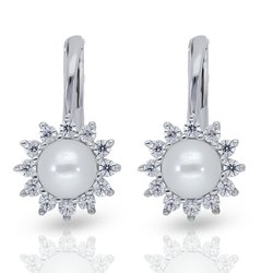 náušnice z bílého zlata s perlou a kamínky 3HO19217BZN